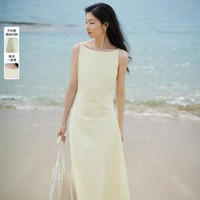 YIGUE 亦谷 中长款裙子夏季女2024气质简约收腰设计无袖连衣裙女夏