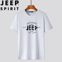 JEEP SPIRIT 吉普短袖T恤男士夏季半袖上衣纯棉运动圆领休闲潮流 白色 3XL