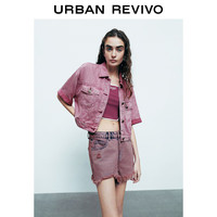 URBAN REVIVO 女士潮流甜酷复古水洗牛仔休闲衬衫 UWV840182 冷粉色 M