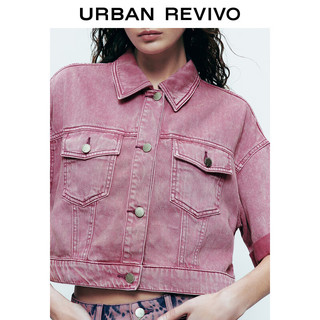 URBAN REVIVO 女士潮流甜酷复古水洗牛仔休闲衬衫 UWV840182 冷粉色 S