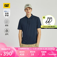 CAT卡特24夏季男户外CoolMax科技翻领POLO短袖T恤 藏青色 3XL