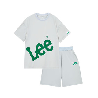 Lee童装男女儿童短袖T恤短裤套装2024夏季休闲舒适透气 浅灰色 160