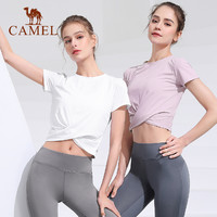 88VIP：CAMEL 骆驼 瑜伽服女短袖夏季T恤运动上衣露脐跑步紧身衣网红健身服仙气