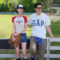Gap女装24夏季logo撞色插肩袖短袖T恤465242