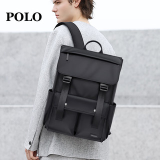 POLO双肩包男士大容量旅行背包男书包出差17.3英寸电脑包男商务包 黑色
