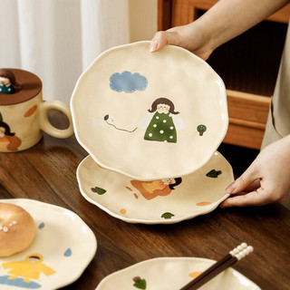 KAWASIMAYA 川岛屋 可爱陶瓷盘子菜盘家用创意饭碗早餐盘一人食餐具套装 马克杯(遛狗女孩)