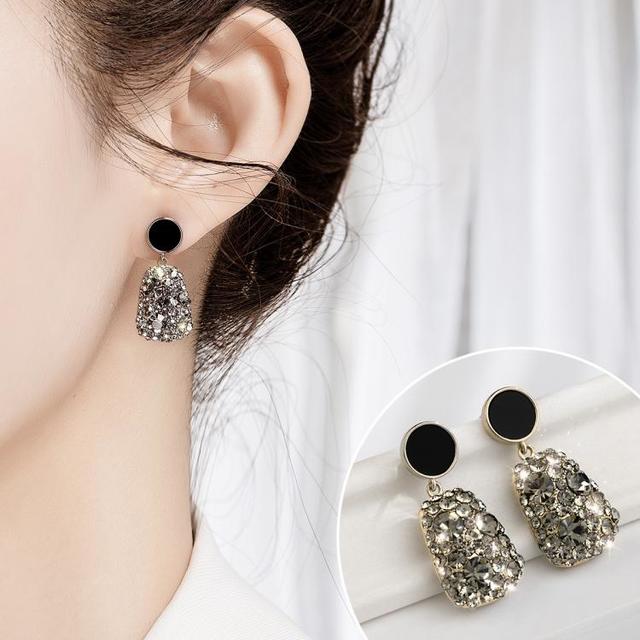 D’ORLAN 朵岚 灰色仿水晶耳环银针气质简约冷淡风设计感耳饰耳钉耳坠