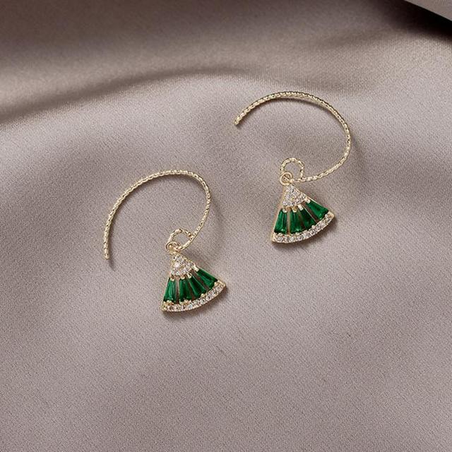 Lily&Lotty 复古耳饰祖母绿耳坠个性百搭耳钉扇形耳钩网红耳环