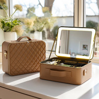 OBOX带镜子带灯美拉德风旅行化妆包美妆用品分类收纳包可套行李箱拉杆