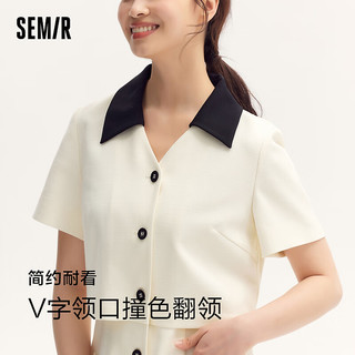 森马（Semir）连衣裙女肌理假两件短裙优雅2024夏季气质撞色翻领小白裙 白色调00311 155/80A/S