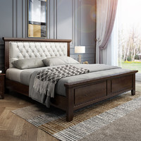 昌柏 美式实木床 床+乳胶床垫 1.8米*2米气压高箱床