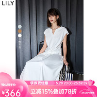 LILY2024夏季V领收腰修饰身型遮肉小飞袖宽肩显瘦纯色连衣裙 601白色 XL