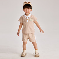PawinPaw卡通小熊童装2024年夏季男宝宝撞色polo领短袖套装 Beige米色/35 100cm