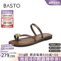 BASTO 百思图 24夏户外休闲夹趾平跟女拖鞋M3072BT4 棕色 37
