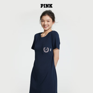 PINK 夏季舒适时尚马卡龙色系居家新款自带胸垫睡裙睡衣女可外穿 5VCU午夜蓝