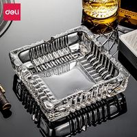 deli 得力 水晶玻璃烟灰缸金属不锈钢创意个性家用办公床头客厅酒吧餐饮