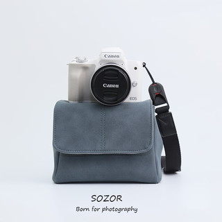 SOZOR 莫兰迪色系微单相机包便携适用于富士XS10XT5XT4XT30内胆包 佳能R50 R7R10单肩斜跨小众简约防水 腕带款-小号灰森绿