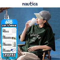 nautica white sail 白帆×JAPAN系列宽松中性日系纯棉字母印花短袖圆领T恤JPTW3202 深绿色3UE M