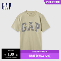 Gap 盖璞 男女款拼接字母logo短袖T恤 466766 卡其色 M
