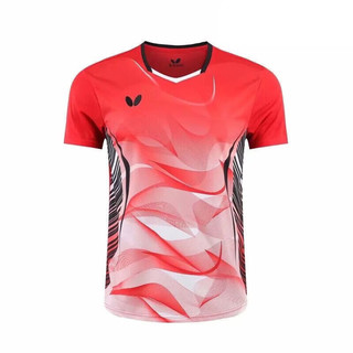 蝴蝶球衣乒乓球服套装男女短袖运动服速干比赛羽毛球服夏季运动 玫瑰红男套装 XL