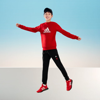 adidas阿迪达斯轻运动男大童儿童印花圆领套头卫衣HZ0217 浅猩红 140CM