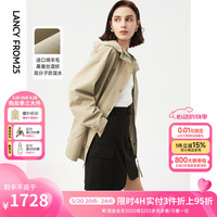 朗姿【尖货补单】可拆连帽卡其色羊毛风衣大衣女法式工装风外套 卡其绿色 170/88A/XL