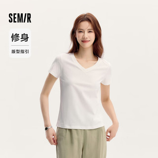 森马（Semir）短袖T恤女修身V领正肩简约2024抗菌夏装纯色109324100018 本白10102 XXXL