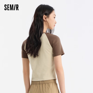 森马（Semir）短袖T恤女短款设计感印花2024夏季插肩袖紧身套头衫109324100036 咖色调00355 XXL