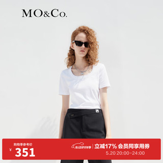 MO&Co.季简约U领原创胶章简约短袖T恤MBC2TEET11打底 漂白色 XS/155