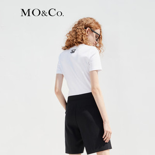 MO&Co.季简约U领原创胶章简约短袖T恤MBC2TEET11打底 漂白色 XS/155