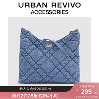 URBAN REVIVO2024夏季女士牛仔托特单肩斜挎包UAWB40243 灰蓝