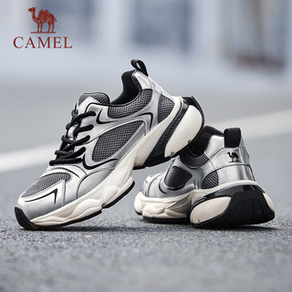 骆驼（CAMEL）时尚厚底老爹鞋休闲透气网面运动鞋男 G14M088694 银/灰 38 