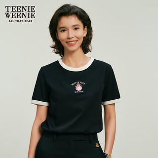 Teenie Weenie小熊2024年春装红色圆领短袖棉T恤ins风短款上衣 黑色 175/XL