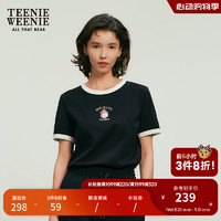 Teenie Weenie小熊2024年春装红色圆领短袖棉T恤ins风短款上衣 黑色 170/L