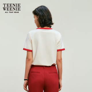 Teenie Weenie小熊2024年春装红色圆领短袖棉T恤ins风短款上衣 红色 175/XL