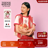 Teenie Weenie小熊2024年春装红色圆领短袖棉T恤ins风短款上衣 红色 155/XS