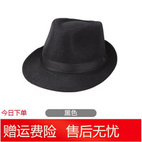 墨姿岚春夏季男士小礼帽纯色麻料带色丁爵士帽男帽老人帽子遮阳帽子 黑色 均码