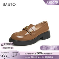 BASTO 百思图 2024春季新款时尚英伦学院风乐福鞋粗跟女单鞋A1121AA4Z