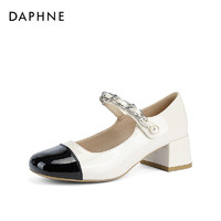 DAPHNE 达芙妮 黑白拼色玛丽珍女鞋2024年新款高跟鞋复古小皮鞋粗跟单鞋女