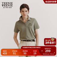 Teenie Weenie小熊POLO衫女2024年夏季新款纯色基础卡通刺绣翻领T恤上衣女 军绿色 160/S