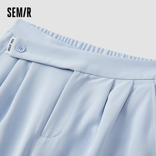 Semir【凉感】森马休闲裤女易打理西裤小心机夏垂感高腰阔腿裤 灰蓝80281 160/66A/M