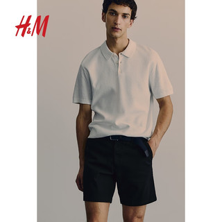 H&M男装裤子2024夏季标准版型时尚休闲柔软棉布短裤1153494 黑色 常规 165/72 28