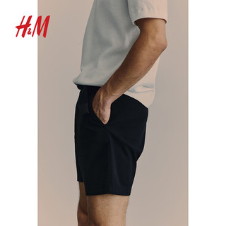 H&M男装裤子2024夏季标准版型时尚休闲柔软棉布短裤1153494 黑色 常规 165/72 28