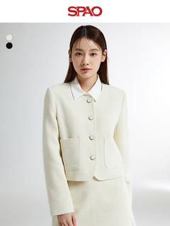 SPAO韩国同款2024年春季女士时尚圆领长袖夹克外套SPJKE23W03 黑色 165/88A/M