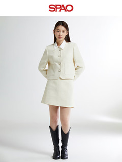 SPAO韩国同款2024年春季女士时尚圆领长袖夹克外套SPJKE23W03 黑色 165/88A/M