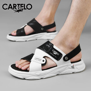 卡帝乐鳄鱼（CARTELO）凉鞋男夏季外穿两用沙滩鞋男士厚底休闲运动凉拖鞋 黑色 40码  黑色-