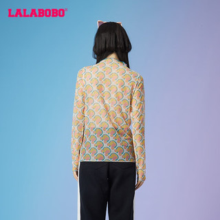 拉拉波波设计感高级网纱印花打底衫薄款修身洋气长袖T恤女LBBC-WSDT13 粉色 M