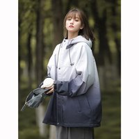 QGF渐变色冲锋上衣外套女美式开衫春秋季宽松户外潮牌设计感夹克 JK262浅黑色 3XL