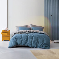 LOVO 乐蜗家纺 罗莱生活旗下品牌  床上四件套印花床单被套套件 时印(蓝色) 1.2米床(150x215被套)枕套*1