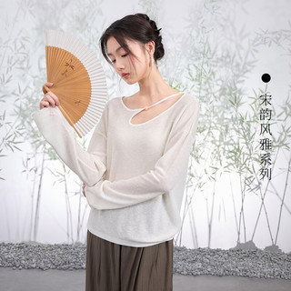 3COLOUR 三彩 2024夏季新中式针织衫轻薄毛衫不对称上衣女 奶白色 170/92A/XL